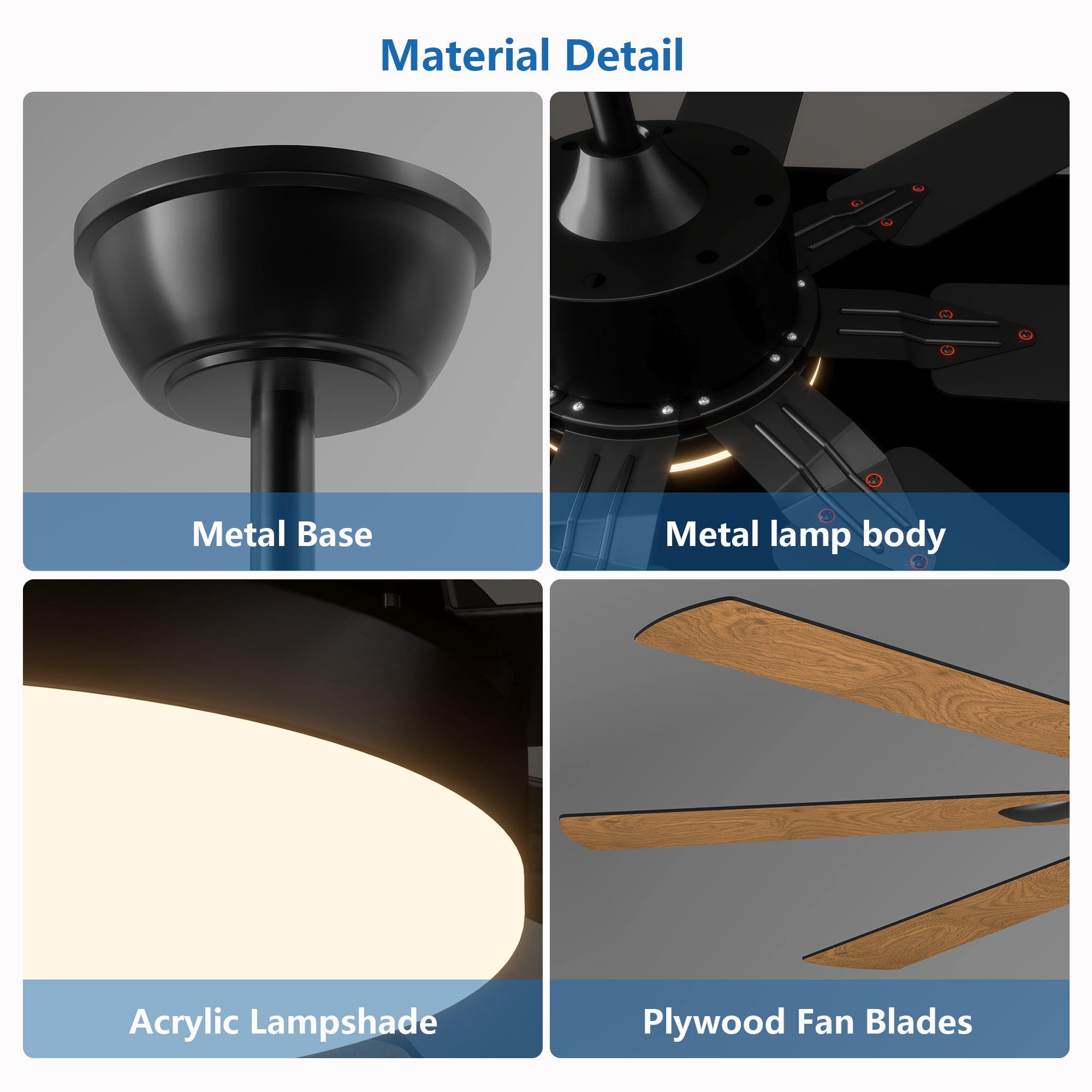 Jopath 52 Inch Windmill Ceiling Fan with Lights and Remote Control, 8 Plywood Blades, 6-Speed Noiseless, 3CCT, Ceiling fan for Kitchen Bedroom Living Room, Black