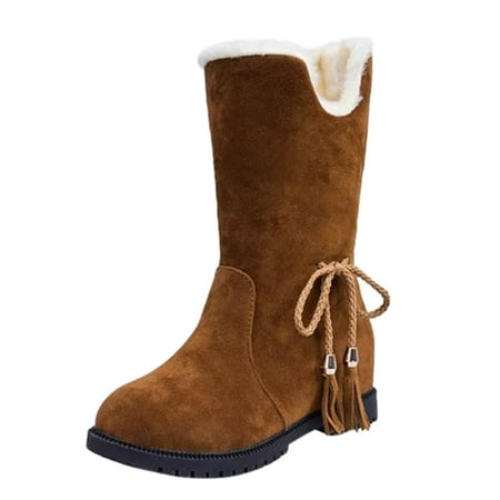 KELINFONG Womens Snow Boots Ankle Boots Thickened Furry Lined Warm Cotton Boots Waterproof Low Heel Shoes