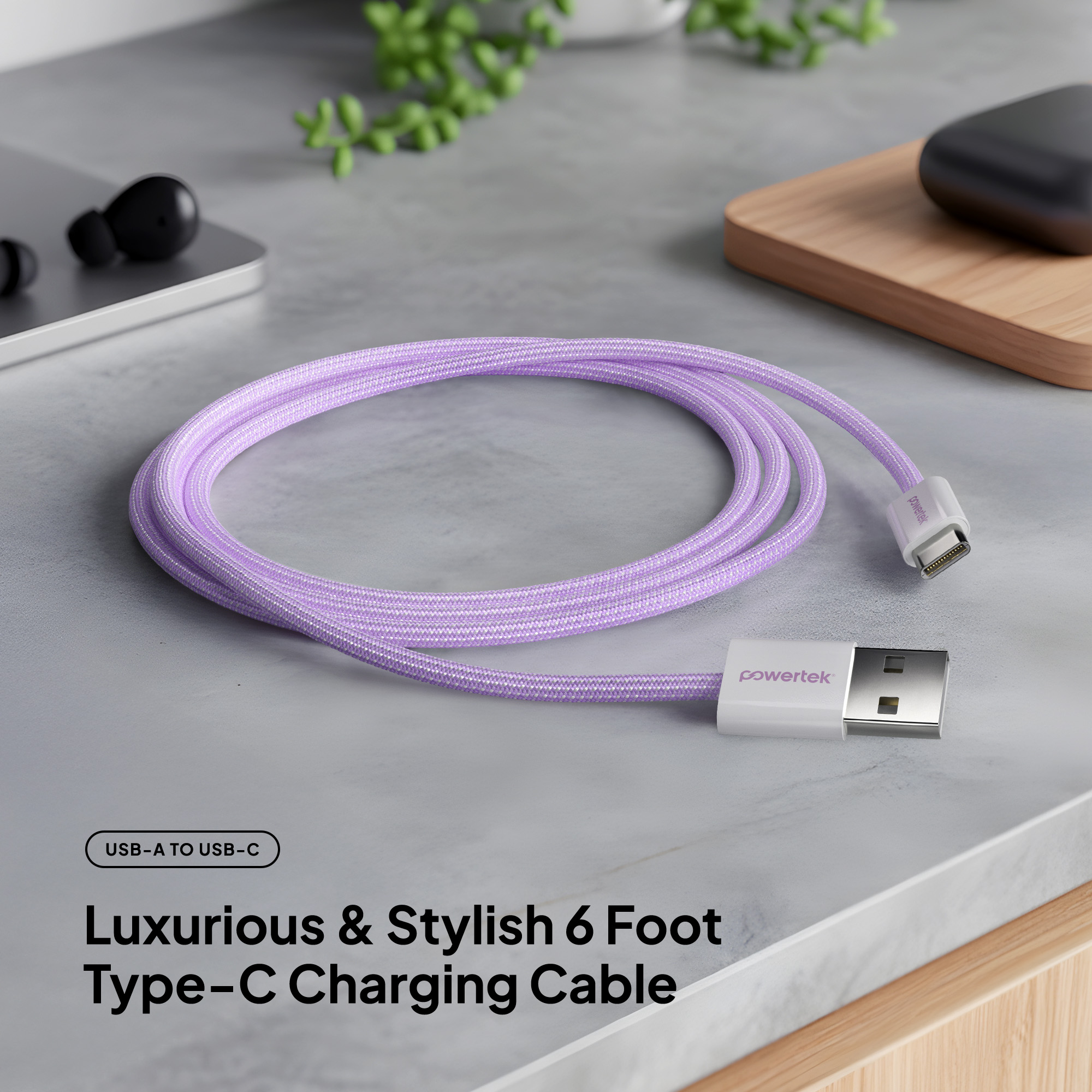 Liquipel Powertek Pastel Braided USB-A to USB-C - Purple