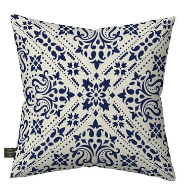 Briarwood Lane Navy and Tan Damask Burlap Pillow