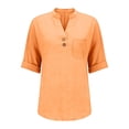 thumbnail image 4 of Linen Shirt for Women Summer Button Down Short Sleeve V Neck Tops Tunic Peasant Boho Clothes Summer Vacation Tunic Blouse Lightweight Gauze Tops Casual Work Blouse Tops Office Work Tops Orange 4Xl, 4 of 6