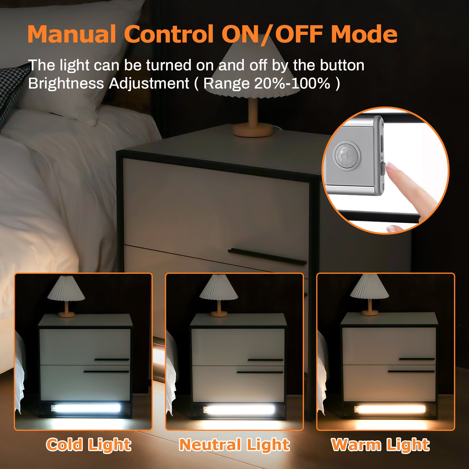 Hommpa LED Nightstand 2 Drawer Modern Bedside Table 3 Color Led Light Magnetic Auto Wireless Infrared Sensing Adjustable Brightness Gray Smart Night Stand with Metal Frame Side Table for Bedroom
