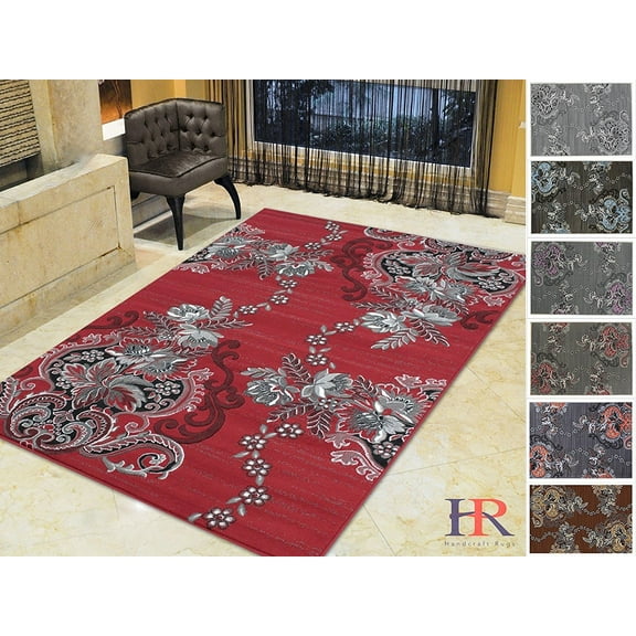 Handcraft Rugs - Red/Gray/Silver/Black/Abstract Area Rug Modern Contemporary Flower-patterned Design