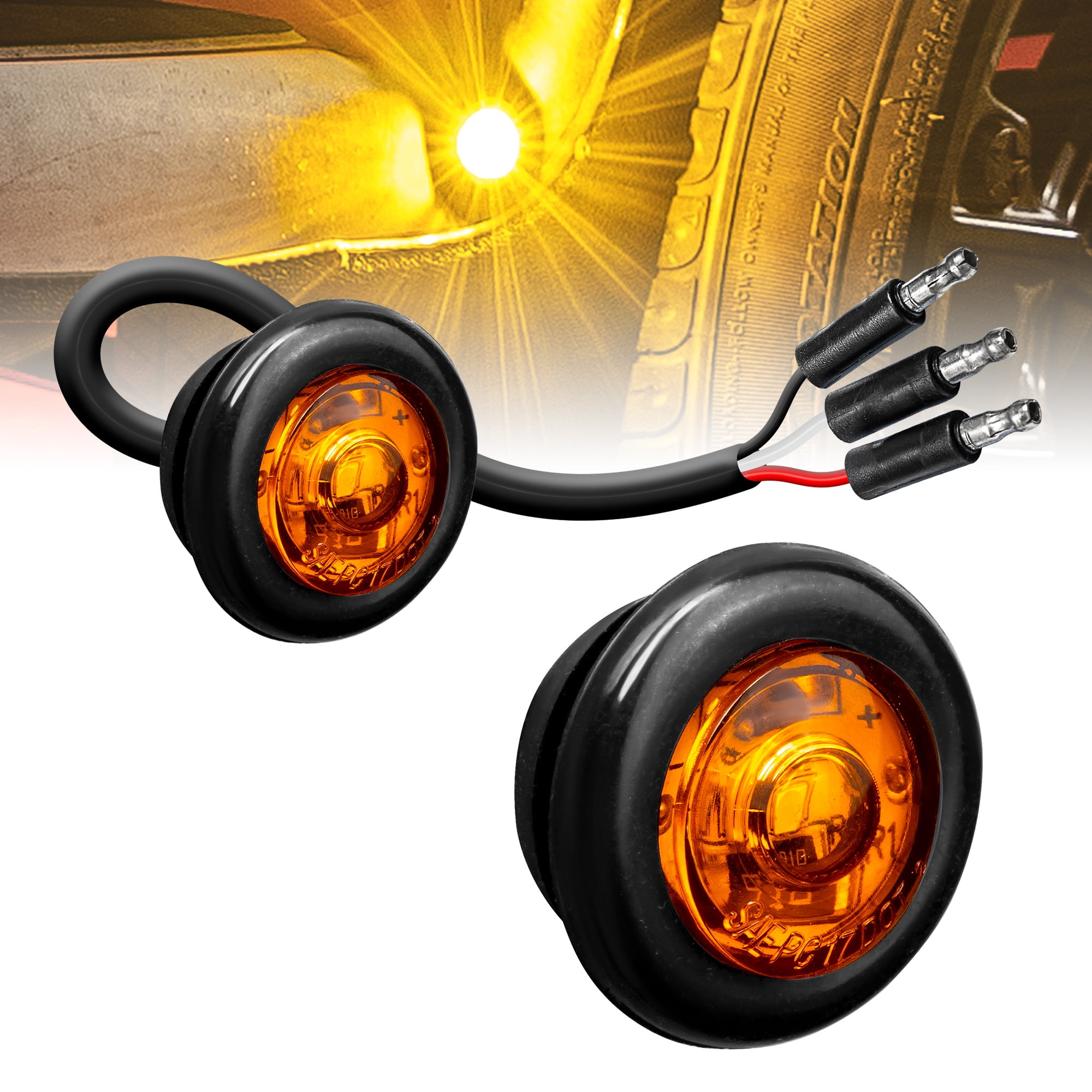 Meerkatt 3/4 Inch Mini Round Amber Kit Side Marker Lights Bullet Two Step Bright 2835 SMD Turn Signal Decorators Lamps for Trailer Truck Lorry Pickup Bus RV Jeep SUV Camper 12V DC 3led-HL Pack of 4 
