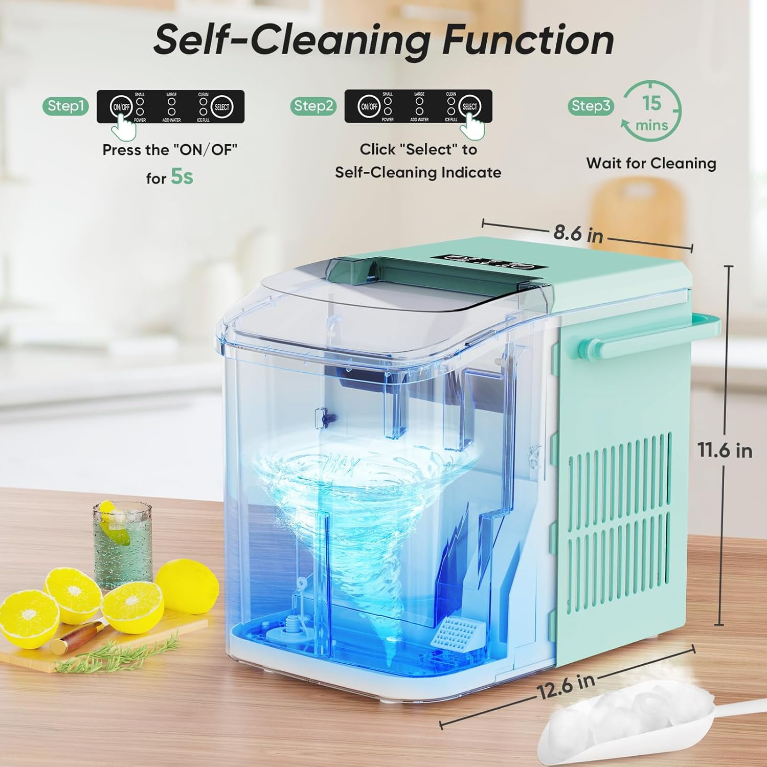 Portable Ice Maker with Handle, 26lbs/24H Compact Ice Machine, 9 Bullet Ice Cubes Ready in 6 Minutes, Self-Cleaning, Quiet for Home Kitchen RV Camping, Pink