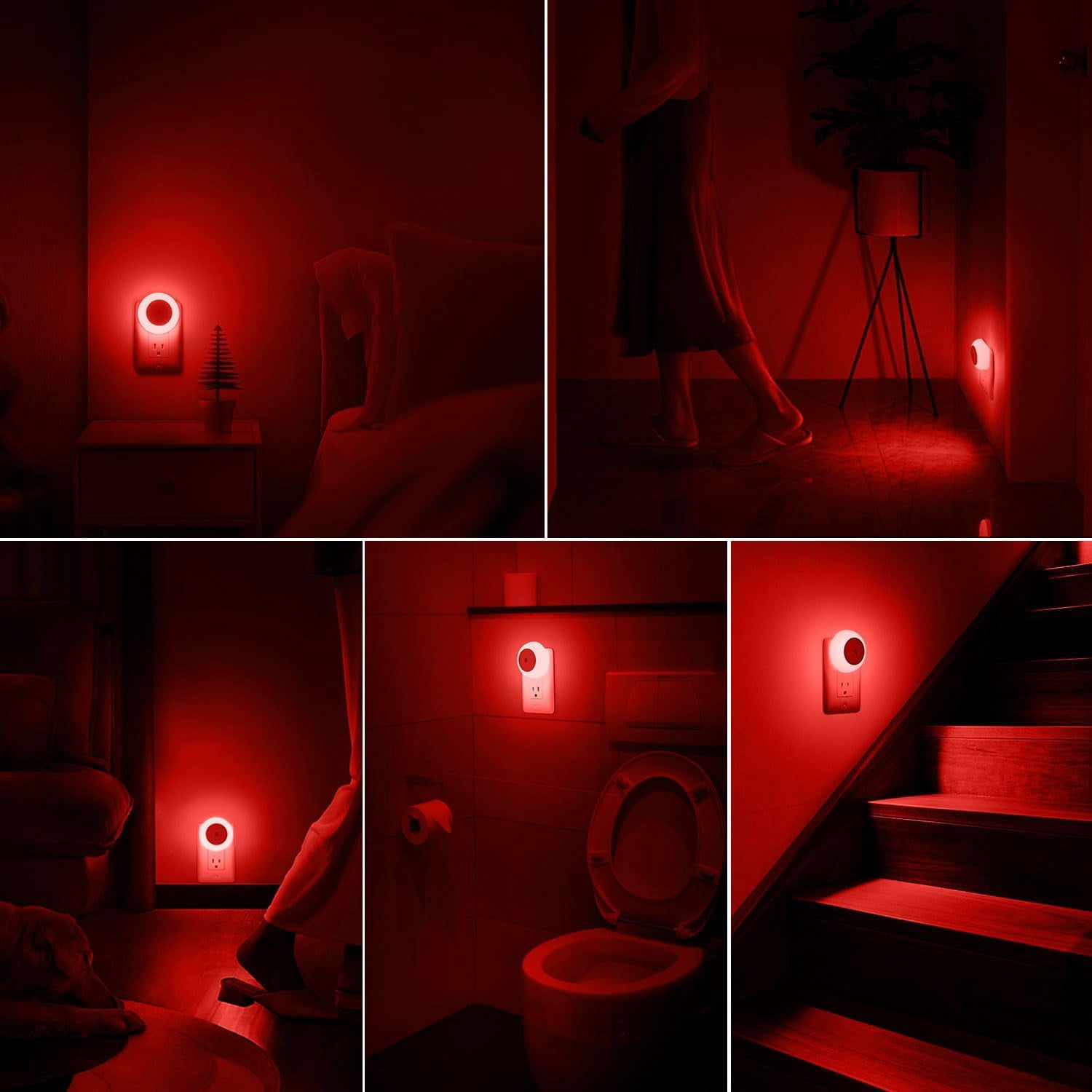 BIBEARBIBEAR Night Light, Night Lights Plug into Wall, Dusk to Dawn Sensor, Red Led Night Light 0.5W, 2 Pack Nightlight for Adults, Bedroom, Bathroom, Hallway, Kitchen