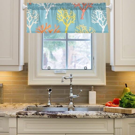 Corals Curtain Valances Farmhouse Design Window Treatment Decor Blackout Rod Pocket for Windows Living Room Kitchen 54" x 18"