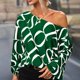 thumbnail image 3 of Mujer Puff Manga Top Cuello Redondo Obispo Suave Transpirable Moda Poliéster Ropa Verde Letra S, 3 of 7