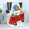 thumbnail image 4 of Dog Driver Soft Flannel Fleece Throw Blanket, Puppy Wearing a Driving Cap with Flower in Car Companion Humor Joke Cartoon, Cozy Plush for Indoor and Outdoor Use, 60" x 80", Multicolor, by Ambesonne, 4 of 5