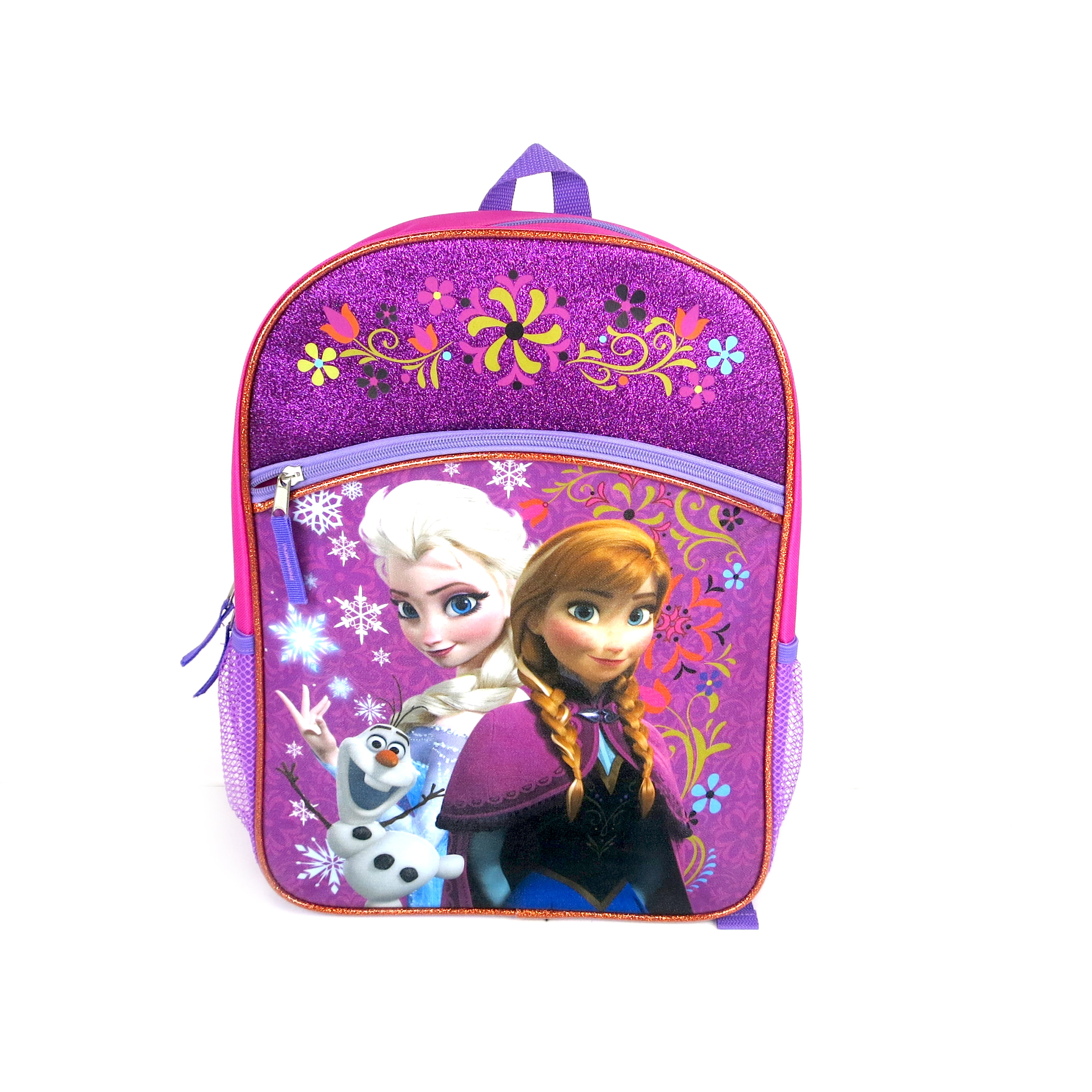 Frozen 14" Medium  School Backpack Lunch Bag 2pc Set Elsa Anna Olaf Pink Floral 