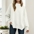 thumbnail image 4 of Pullover Sweaters for Women 2025 Long Sleeve Crewneck Oversized Side Slit Plain Knitted Sweater Tops Fall Winter Outfits, 4 of 6