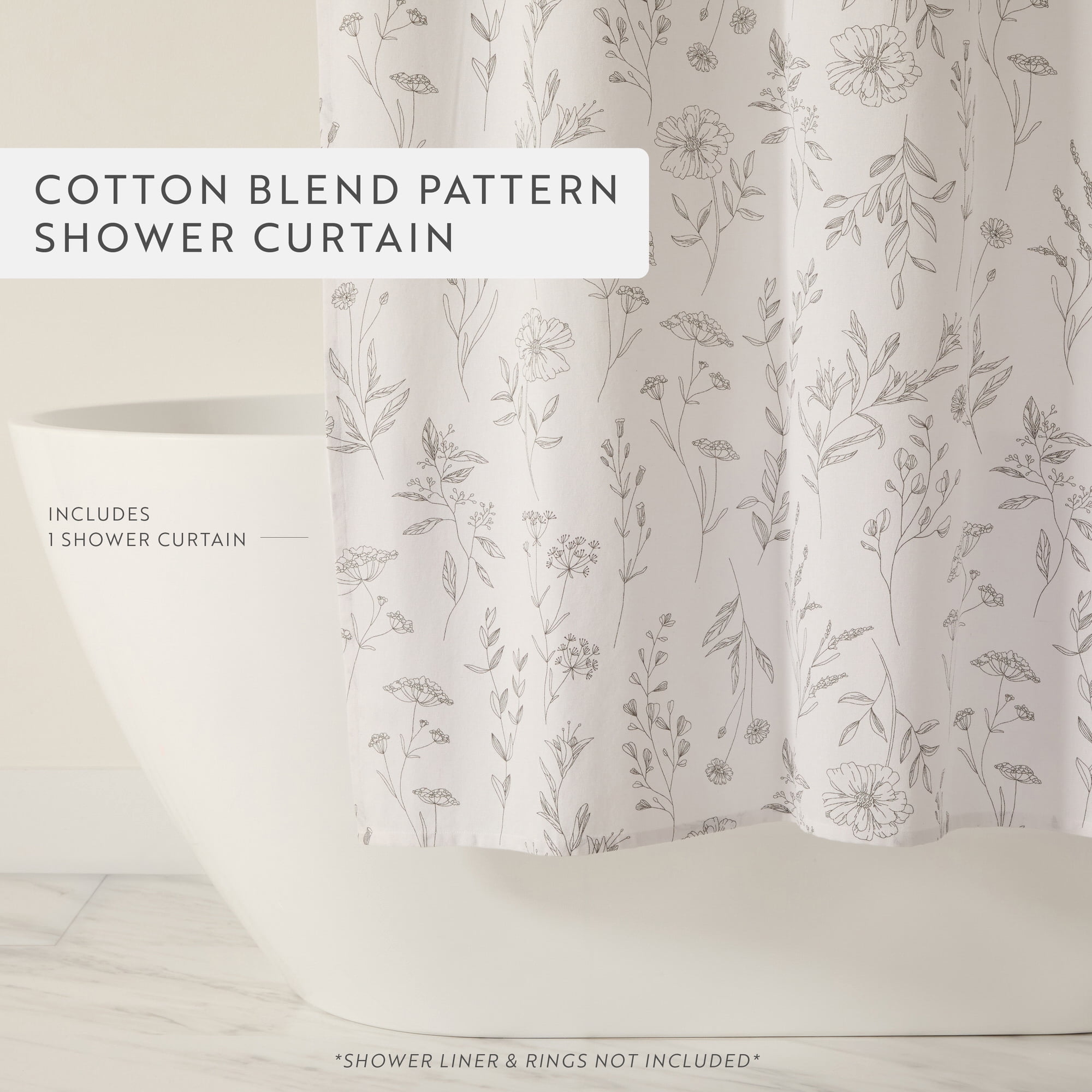 Cotton Blend Floral Print Shower Curtain by Comfort Canopy, 72" x 72", Gray