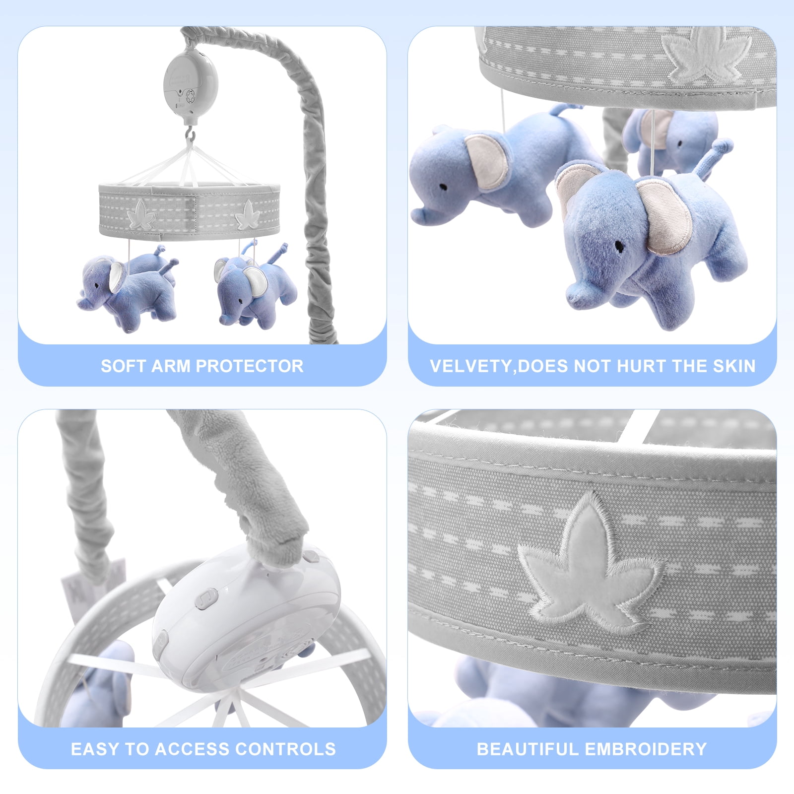 SUMWE Baby Mobile for Crib Nursery Musical Mobiles for Girls Toys for Baby Crib Carousel Mobile Boy Mobile for Pack and Play Elephant Parade Crib Decoration Clip on Mobile for Bassinet