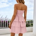 thumbnail image 5 of XUNKUSGA Dresses for Women Trendy Shirred Strapless Mini Tube Top Dress Summer Classic Solid Color Tube Mini Dresses Fashion Tiered Boho Womens Dresses,Pink,XL, 5 of 7