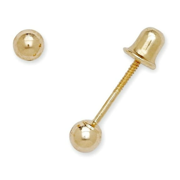14k Yellow Gold 3mm ball Mini Shape Screw Back Earrings Ball Earring for Women