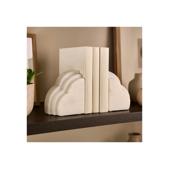 Decorative Marble Rainbow Bookends for Bookshelf Decor - Stylish Book Accessories for Home Library or Living Room Decor - Modern Chic Book Ends for Bookshelf or Office Desk - Set of 2, 6", White