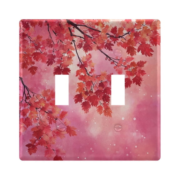 2-Gang Light Switch Wall Plate Outlet Cover for home electrical outlets Light Switch Cover Plates Watercolor Red Maple Leaves