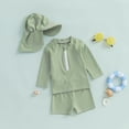 thumbnail image 2 of WAYUTE Toddler Baby Boys Long Sleeve Swimsuit Striped Rash Guard Trunks Bathing Suit Swimwear with Hat 3 Piece Summer Beach Pool, 2 of 7