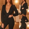 thumbnail image 6 of Women Vintage Puff Long Sleeve Bodysuit Sexy Plunge Deep V-Neck Solid Color Leotard Bodycon High Cut One-Piece Jumpsuit, 6 of 19
