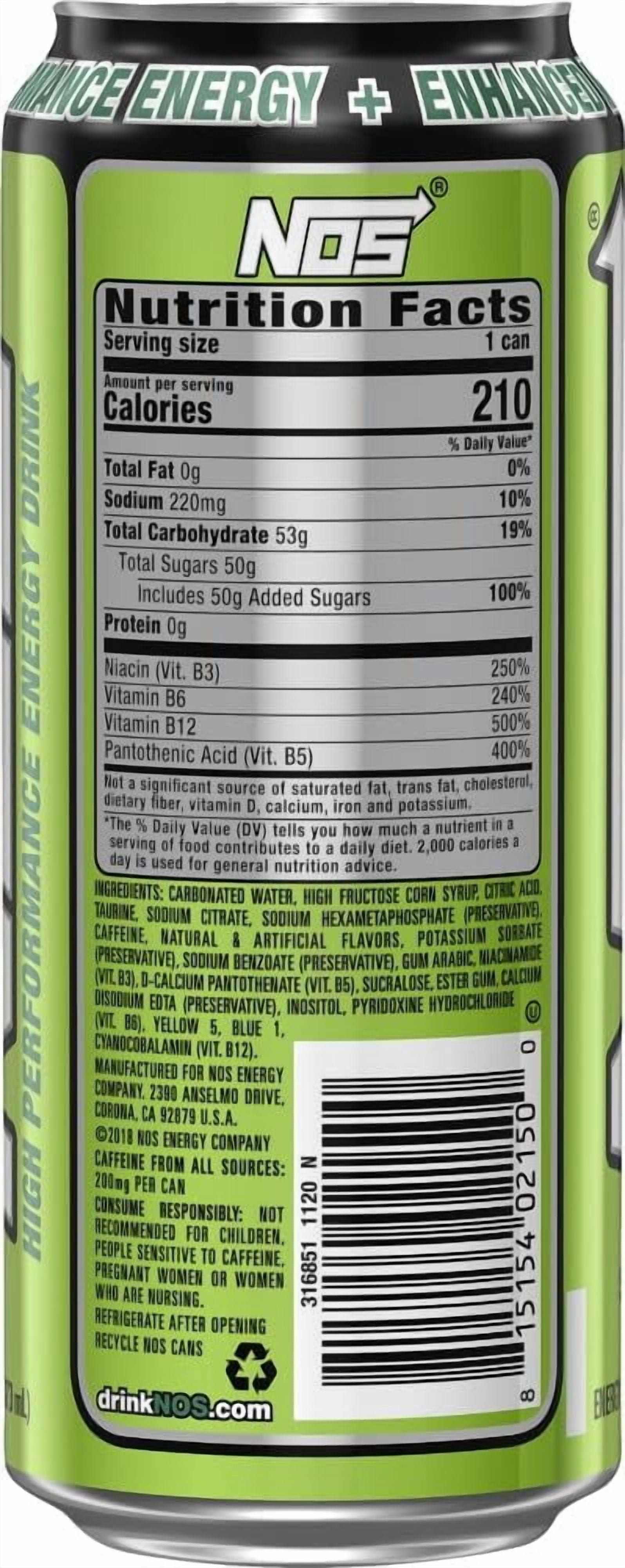 NOS High Performance Energy Drink, Sonic Sour Apple, 16 fl oz