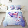 thumbnail image 3 of Manfei Girly Pirple Butterfly 7-Piece Twin Bedding Sets for Girls, Chic Watercolor Groovy Bedding Comforter Set, Cute Cartoon Animal Reversible Sheet Sets, Microfiber Bedroom Decor, 3 of 8