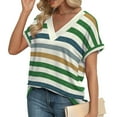 thumbnail image 5 of Jalioing Striped T Shirt Women's V Neck Casual Short Sleeve Dropped Shoulder Tees Tops Summer Fashion Loose Shirts, 5 of 6
