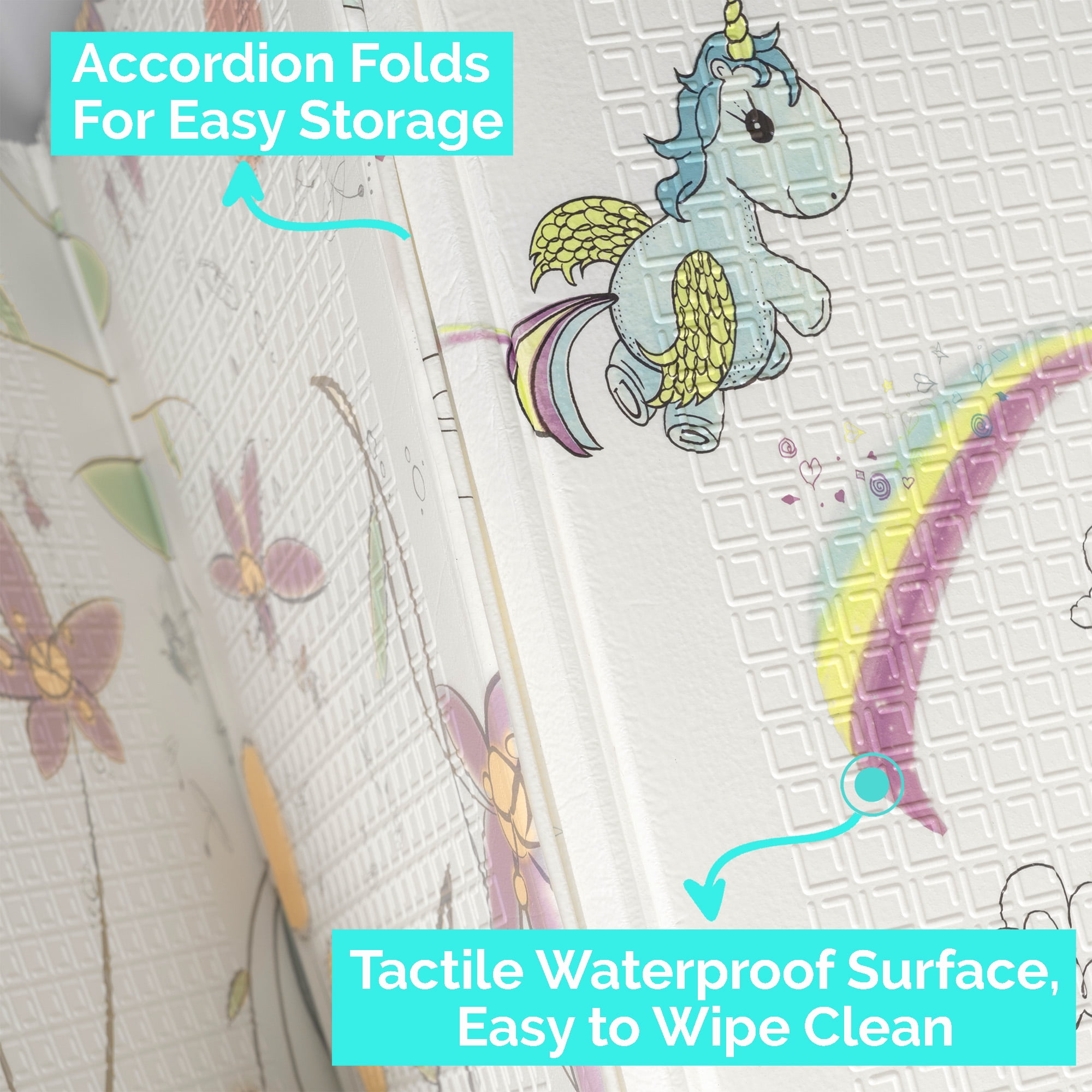 JumpOff Jo Large Foldable Kids Foam Play Mat, Padded Baby Floor Mat, 70 x 59 in - Fairy Unicorn