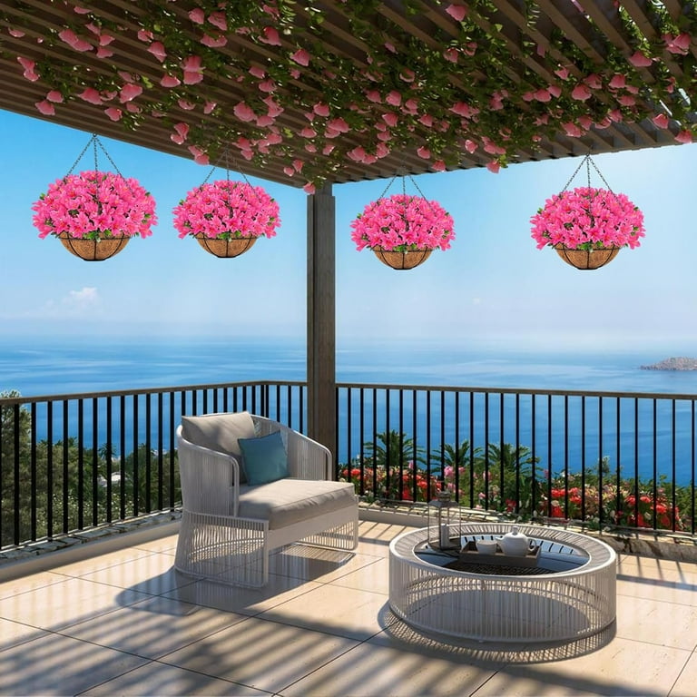 Artificial Faux Hanging Flowers Basket For Outdoors Outside Porch