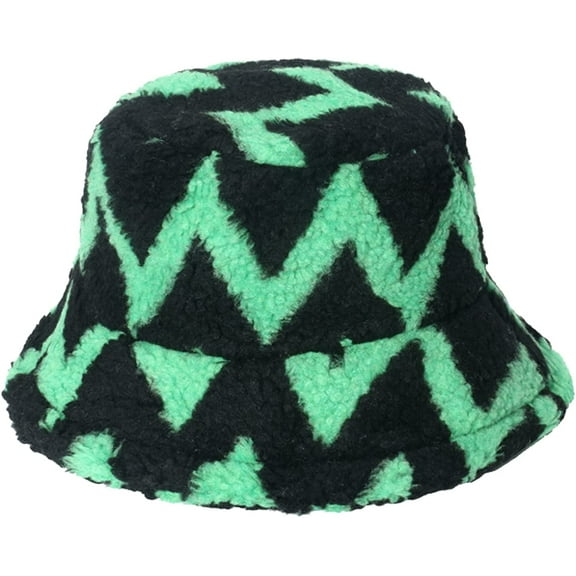 CoCopeaunts Winter Bucket Hat for Men Wave Stripe Soft Comfortable Lamb Hair Fisherman Hat Women Sport Casual Warm Bucket Caps