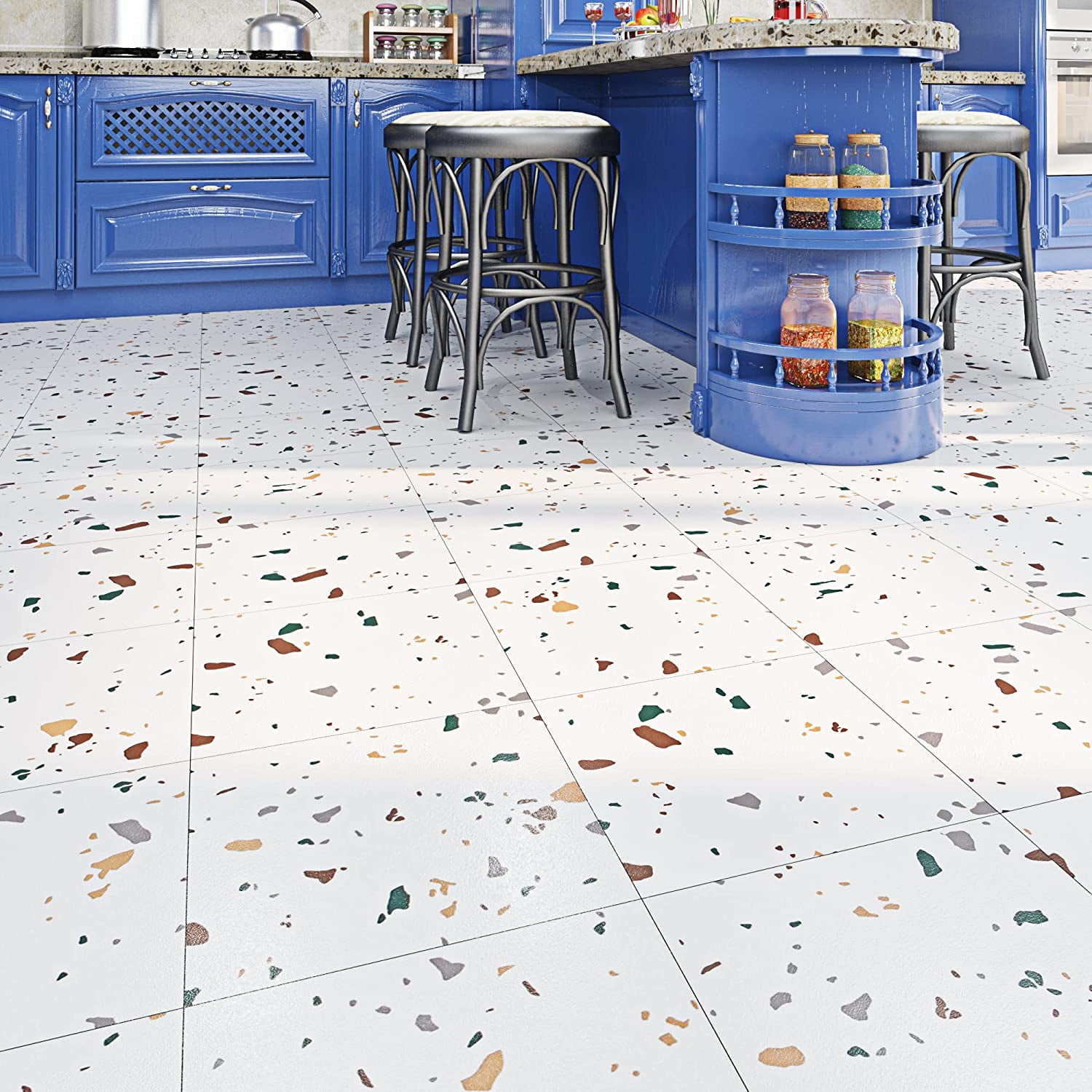 RENR 16Pack Terrazzo Vinyl Flooring Peel and Stick Floor Tile Waterproof Removable Stick On