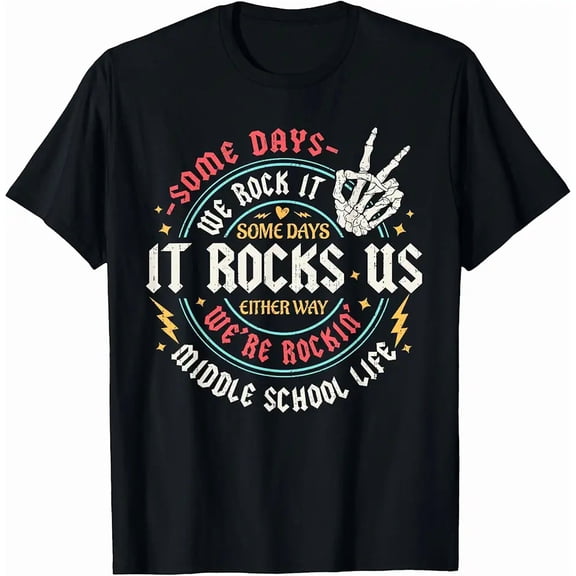Funny Skeleton Peace Sign Middle School Teacher Unisex Graphic T-Shirt