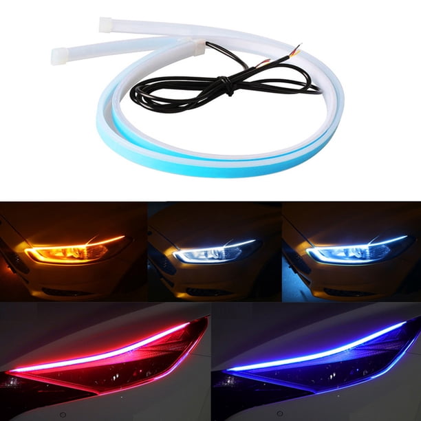 Fiudx Luz Led de Circulación Diurna, Diseño de Tubo Flexible, Led Smd 2835 Brillante, Intermitente Bicolor, Mejora de Faros Delanteros, Ajuste Universal para Coches, Camiones y Motocicletas, Juego de