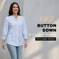 thumbnail image 4 of VDJ Button Down Shirts for Women 3/4 Sleeve V Neck Dressy Blouses Summer Fall Blue Striped Classic Tops Fashion Clothing Size XL, 4 of 12