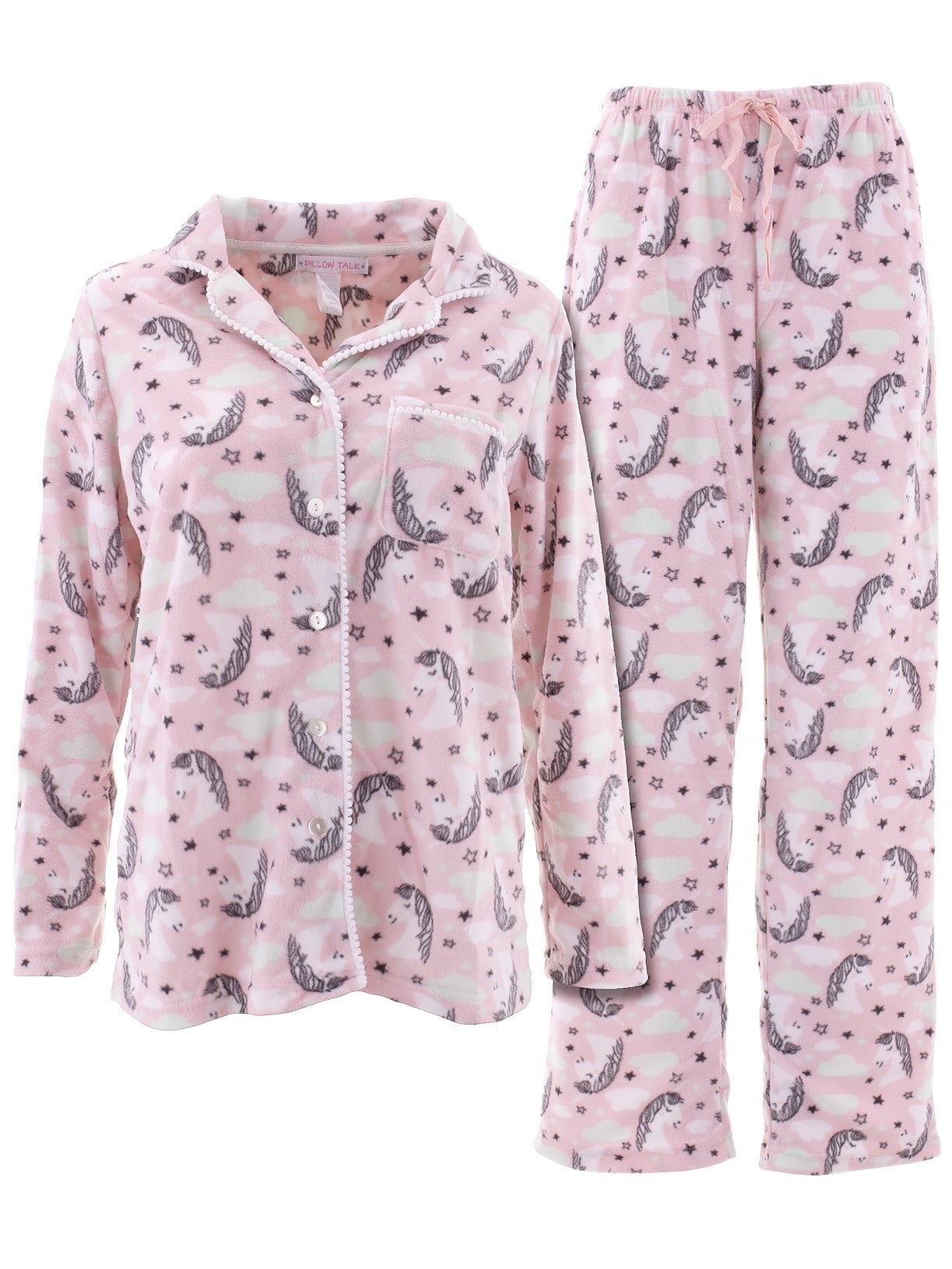 Pillow Talk Pillow Talk Womens Pink Unicorn Fleece CoatStyle Pajamas