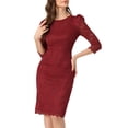 thumbnail image 2 of INSPIRE CHIC Women's Elegant Lace Dress 3/4 Sleeve Wedding Guest Bodycon Cocktail Dresses XL Burgundy, 2 of 4
