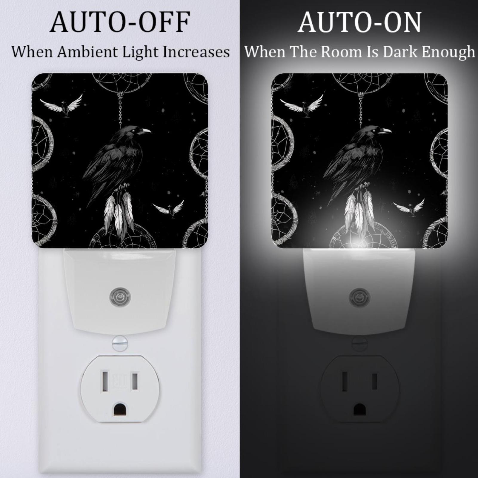 PhooArto Raven Dream Catcher Plug in LED Night Light Auto Sensor Dusk to Dawn Decorative Night for Bedroom, Bathroom, Kitchen, Hallway, Stairs, Baby's Room, Energy Saving