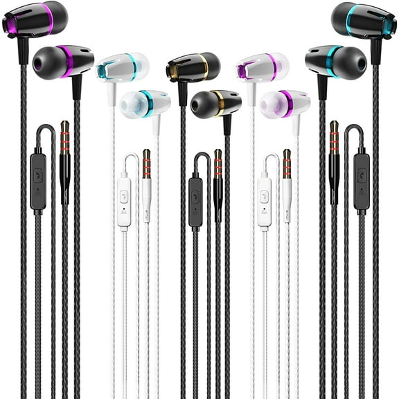 Earbuds Wired with Microphone, 5 Pack Wired Headphones with Powerful Heavy Bass, High Definition, Earphones Wired 3.5mm Jack