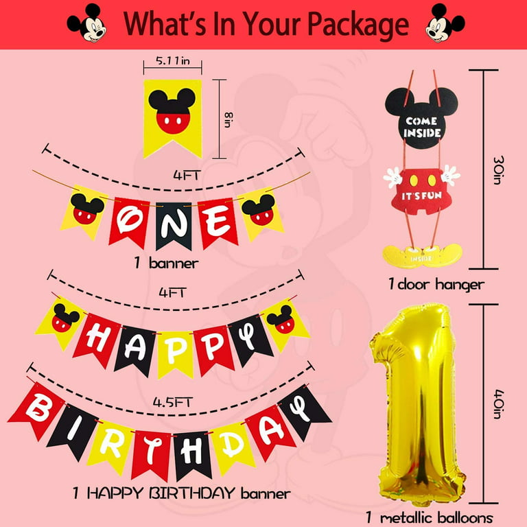 Mickey Mouse 1st Birthday Party Supplies Decorations With Mickey Arch 1  Foil Balloon Hat Door Sign Cupcake Toppers Birthday Decorations 
