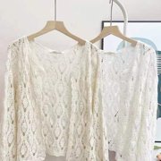 Women Flare Long Sleeve Crochet Cardigan Open Front Hollow Floral Sweater Coat
