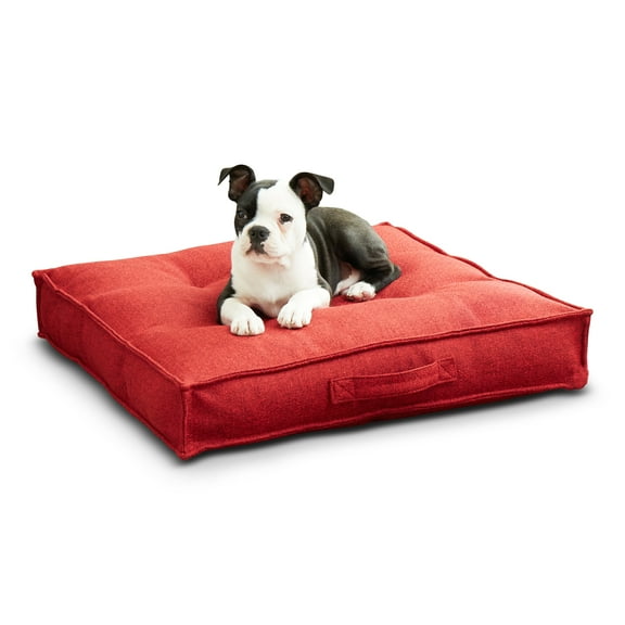 Happy Hounds Milo Square Tufted Pillow Dog Bed- Scarlet- Small (24 x 24 in.)