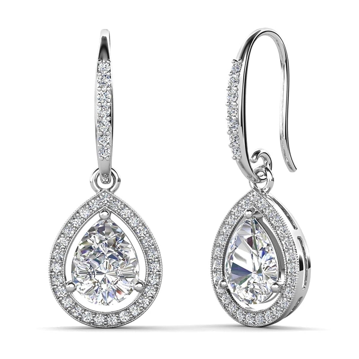 Cate & Chloe Isabel 18k White Gold Plated Dangle Earrings with Simulated Diamond Crystals for Women