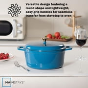 The Mainstays 4.75QT Non-Stick Cast Iron Enamel Pot, Blue, Easy Cleaning