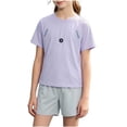 thumbnail image 2 of Girls Kids 2 Piece Outfit Short Sleeve Crewneck T-Shirt and Quick Dry Breathable Athletic Shorts Set Summer Activewear Purple,Size 12-13T, 2 of 7