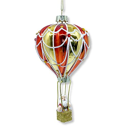 Hot Air Balloon Blown Glass Ornament with Santa in Basket