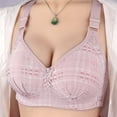 thumbnail image 4 of YWDJ Push up Bras for Women Front Closure Bras Wireless Sleep Bras Wide Strap Full Coverage Wrap Comfy Bras Padded Plus Size Lace Bras Button Lounge Bras Pink XL, 4 of 5