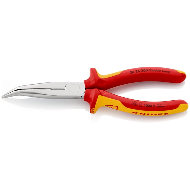 KNIPEX 26 26 200 SB Pinza de montaje (Pinzas de boca cigueña) aislados con fundas en dos componentes, según norma VDE cromado 200 mm
