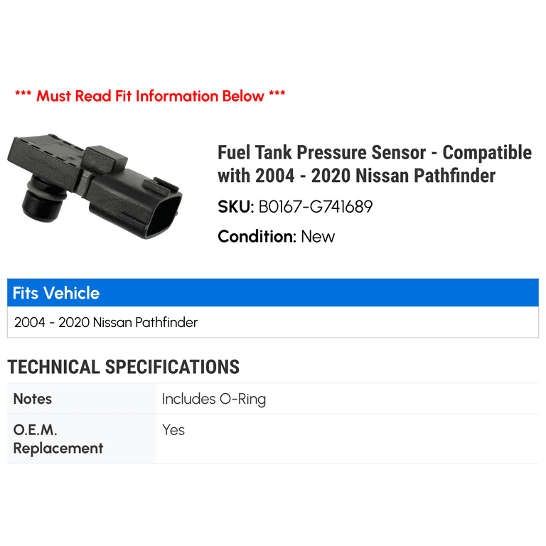 Fuel Tank Pressure Sensor - Compatible with 2004 - 2020 Nissan 
