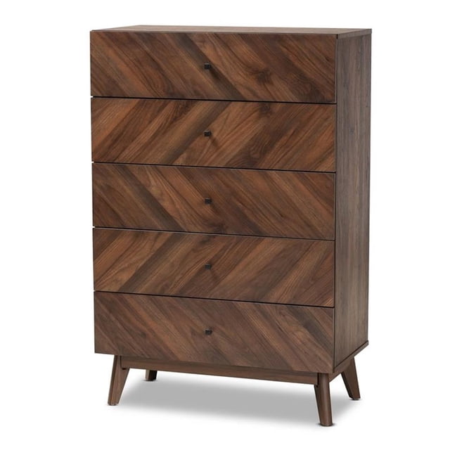 Baxton Studio Hartman Coffre de Rangement en Bois Fini Noyer Brun à 5 Tiroirs