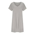 thumbnail image 5 of T-Shirt Dresses for Women 2024 Summer Loose Short Sleeve V Neck Casual Solid Mini Dress Lounge Nightgown with Pockets, 5 of 7