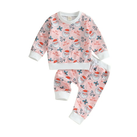 

Toddler Baby Boys Girls Christmas Outfits Santa Gingerbread Man Print Long Sleeve Sweatshirts Long Pants 2Pcs Fall Clothes Set